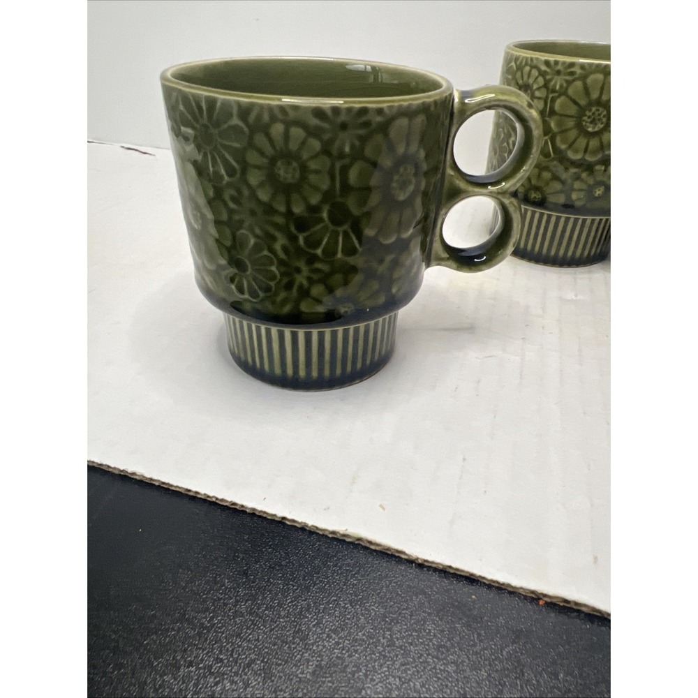 Japan Stacking Coffee Cup Mug Mid-Century Modern Avocado Green Vintage - Picture 2 of 3